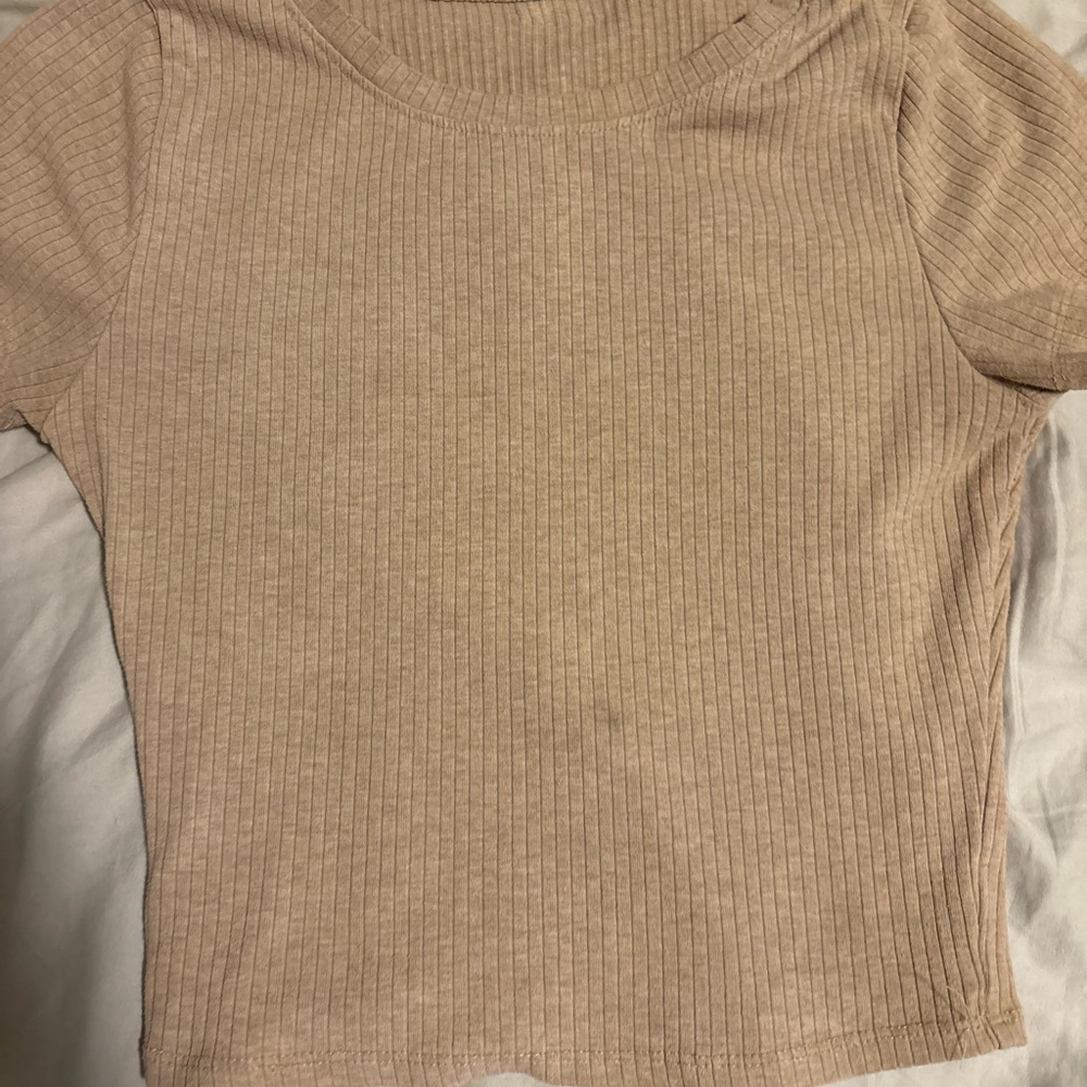 Lily Rose Ribbed Beige Short Sleeve Top
